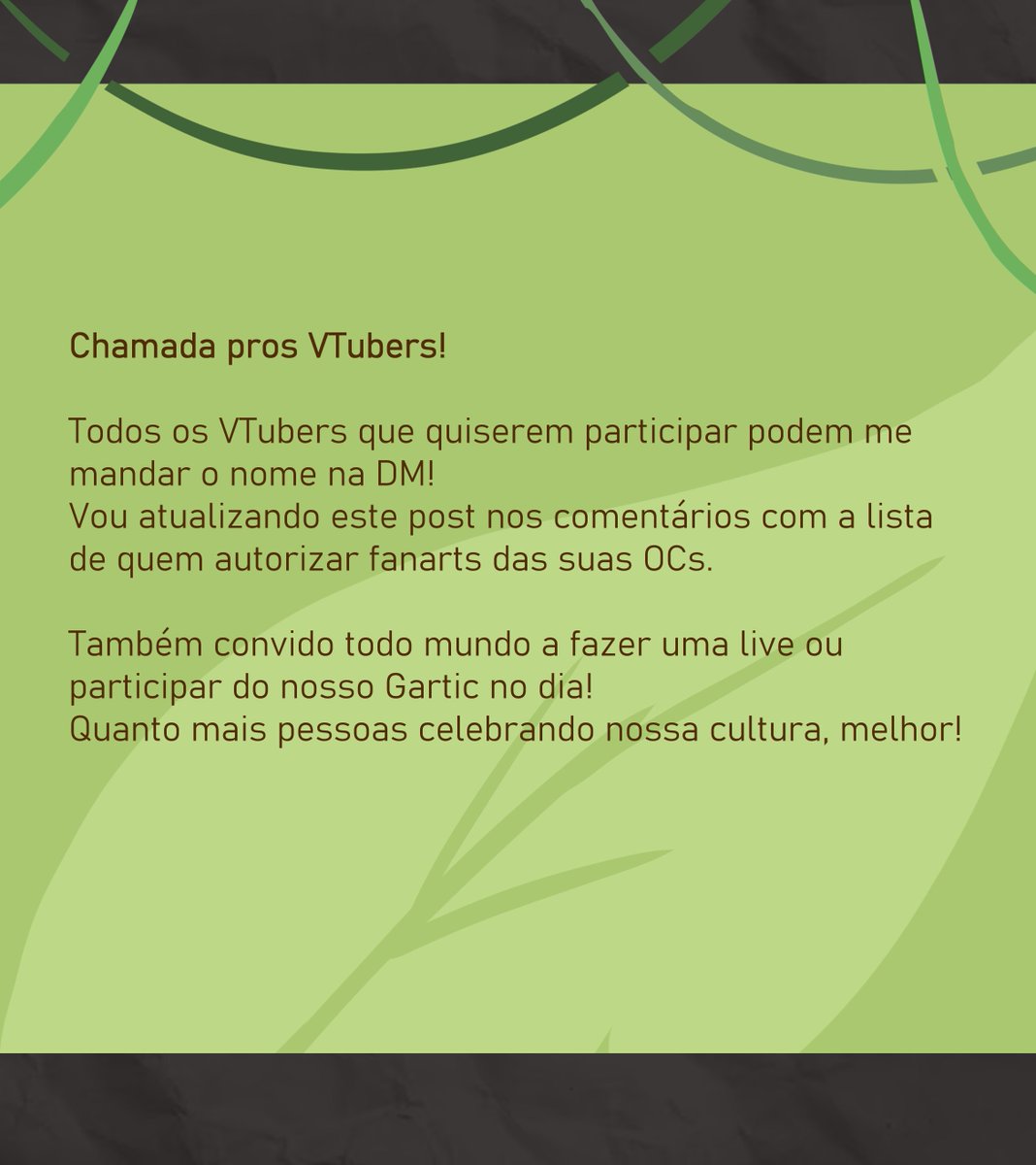 Magnos_art's tweet photo. Finalmente posso anunciar!
No Dia do Saci rola o debut do meu novo modelo! Venham participar e desenhar comigo: vamos explorar nossa cultura e criar VTubers com roupagens das nossas lendas de jeitos bem inusitados! 🌿
Tag de arte #sacituber https://t.co/pSKd7AvFWf