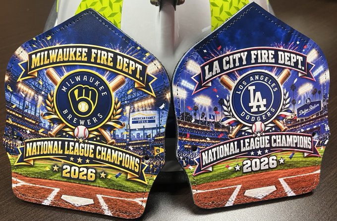 MilFireDept's tweet photo. UPPING THE ANTE - Heading into Game 4, Paul Conway Shields has provided a Chief's helmet and frontshields - the winner's to be attached and worn proudly by the losing team's Chief! LET'S GO
@Brewers!!!! @MilFireDept @LAFD @LAFDChief @Dodgers @cityofmilwaukee @LACity https://t.co/bNlrQNt3wf