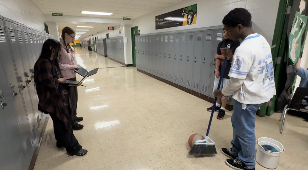 WesternTheSTEM's tweet photo. ⚙️🏀 Physics in motion! Mr. Holcomb’s class put Newton’s Second Law to the test by pushing a bowling ball and a basketball down the hall. The heavier bowling ball needed more force to achieve the same acceleration as the lighter basketball.💚💛

#WarriorPride #STEM https://t.co/OSRGXYipAN