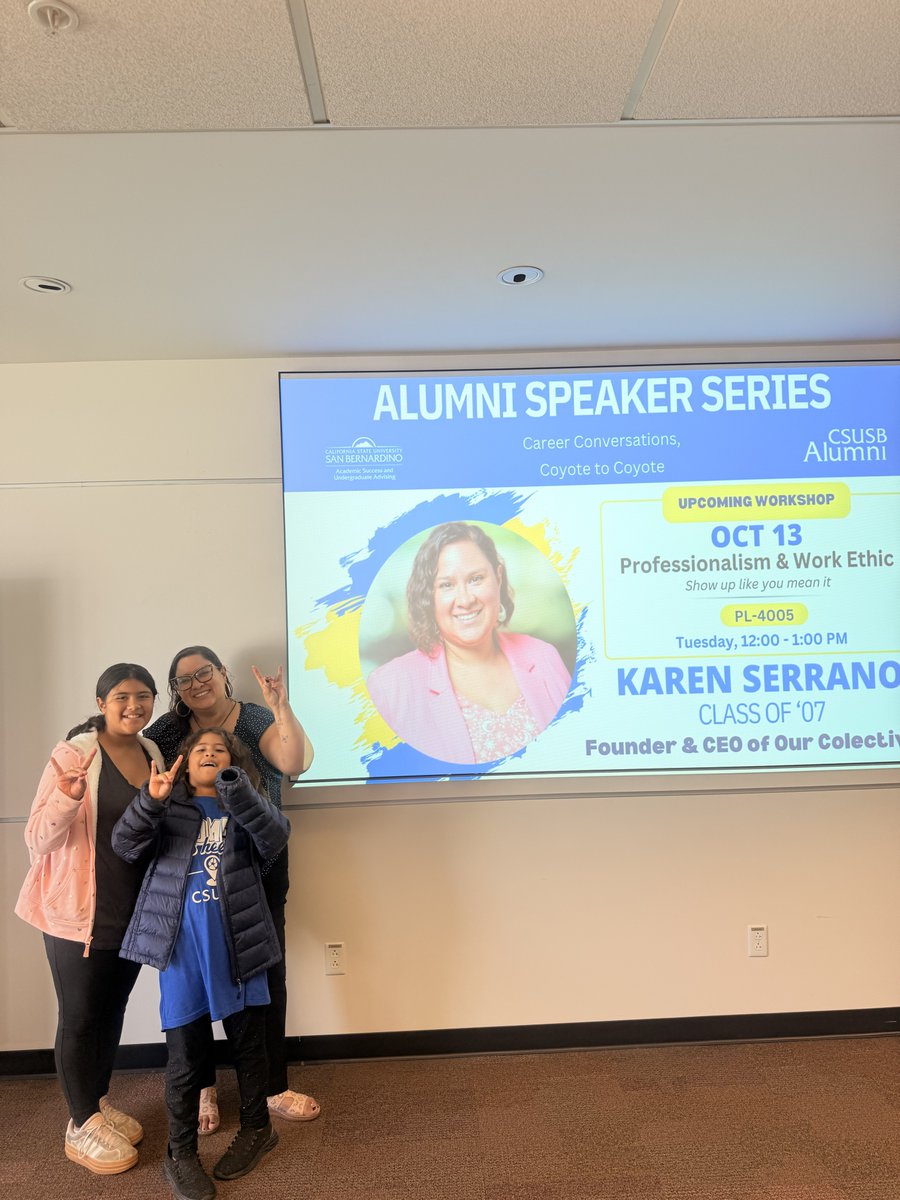 CSUSBAlumni's tweet photo. A special thank you to Karen Serrano ’07 for returning to CSUSB and sharing her time, experience and insight with our students! 💙🐾
 
We’re always grateful to see our alumni come back and pour into the next generation of Coyotes. Thank you, Karen! 🎓✨
#CSUSBAlumni #Coyote4Life https://t.co/c9nVrkt3na
