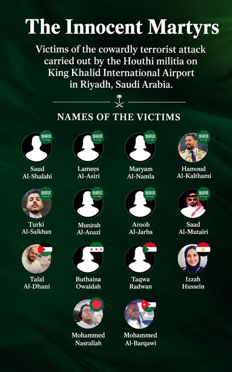 i_NSF1's tweet photo. @orchardcitygal Terrorism has no place in our world.

The threat from the Iran-backed Houthis must not be ignored.

Innocent people deserve safety, peace, and a future.

We will never forget them 💚🇸🇦 https://t.co/lUZyHLboo0