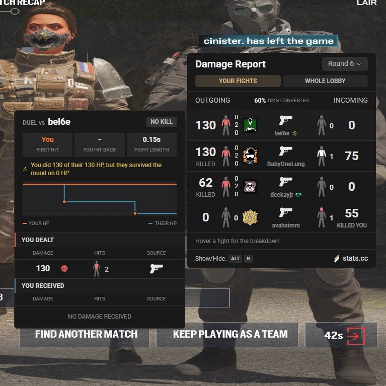 statsdotcc's tweet photo. ✨ Improved Damage Report

New in Overlay v1.11.0:
✅ Whole lobby tab with every player's damage 
✅ Health over time for every fight
✅ Who got the first shot in every fight
✅ See which of your damage led to kills

Also restores overlay functionality for today's patch🚨 https://t.co/L2TfjgETa2
