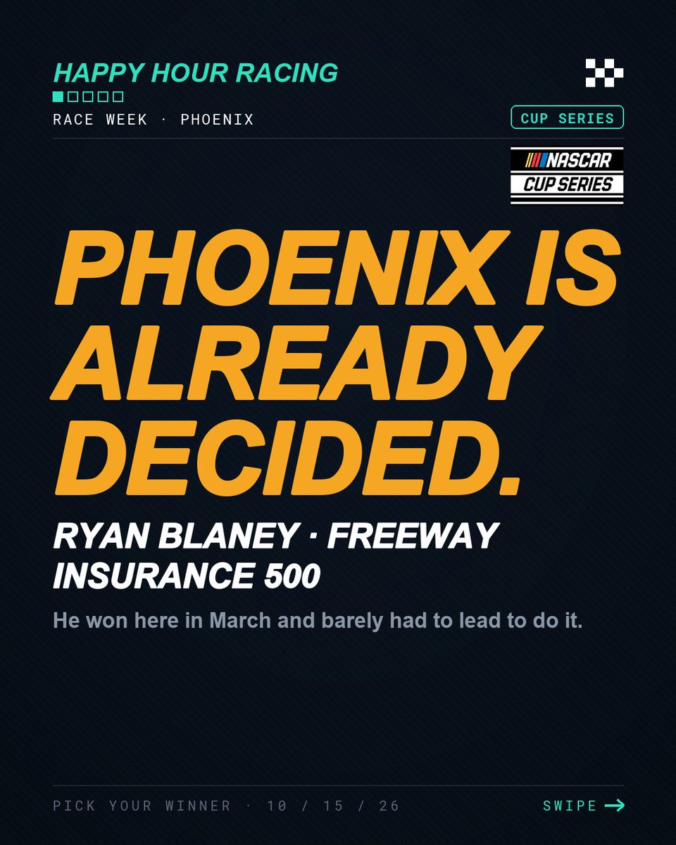 HappyHourRacin's tweet photo. NASCAR Cup Series: Phoenix is already decided, and Ryan Blaney is the reason.

Who you got at Phoenix? Comment your winner.
#NASCAR #CupSeries https://t.co/9U2S1G9q8O