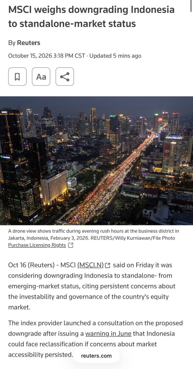 TheTaoStreet's tweet photo. Semua analisa berdasarkan data, gak ada good news buat Indonesia.

Ekspektasi outflow sekitar 100 triliun secara total. Lagipula disini company yang investable pun bisa di itung pake jari. https://t.co/4XMtgrtTyg