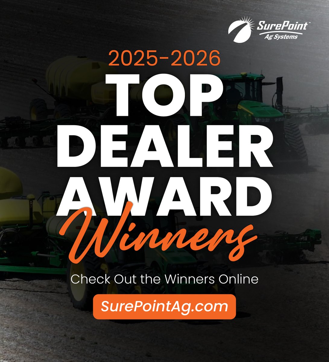 SurePointAg's tweet photo. SurePoint Ag Systems is proud to recognize the dealers who delivered exceptional performance during the 2025-2026 sales year with a special award. These partner dealerships have demonstrated outstanding commitment to bringing the most accurate, reliable, and innovative solutions from #SurePointAg to their customer base. 

𝗡𝗶𝗰𝗵𝗼𝗹𝗮𝘀 𝗕𝗼𝘄𝗹𝗲𝘀, 𝗦𝘂𝗿𝗲𝗣𝗼𝗶𝗻𝘁’𝘀 𝗗𝗶𝗿𝗲𝗰𝘁𝗼𝗿 𝗼𝗳 𝗦𝗮𝗹𝗲𝘀, 𝘀𝗵𝗮𝗿𝗲𝗱:
“𝘞𝘦 𝘢𝘳𝘦 𝘤𝘰𝘯𝘵𝘪𝘯𝘶𝘢𝘭𝘭𝘺 𝘪𝘮𝘱𝘳𝘦𝘴𝘴𝘦𝘥 𝘣𝘺 𝘵𝘩𝘦 𝘥𝘦𝘥𝘪𝘤𝘢𝘵𝘪𝘰𝘯 𝘢𝘯𝘥 𝘳𝘦𝘴𝘶𝘭𝘵𝘴 𝘨𝘦𝘯𝘦𝘳𝘢𝘵𝘦𝘥 𝘣𝘺 𝘰𝘶𝘳 𝘥𝘦𝘢𝘭𝘦𝘳 𝘯𝘦𝘵𝘸𝘰𝘳𝘬. 𝘛𝘩𝘦𝘪𝘳 𝘢𝘣𝘪𝘭𝘪𝘵𝘺 𝘵𝘰 𝘮𝘦𝘦𝘵 𝘨𝘳𝘰𝘸𝘦𝘳 𝘯𝘦𝘦𝘥𝘴, 𝘥𝘦𝘭𝘪𝘷𝘦𝘳 𝘮𝘦𝘢𝘯𝘪𝘯𝘨𝘧𝘶𝘭 𝘴𝘰𝘭𝘶𝘵𝘪𝘰𝘯𝘴, 𝘢𝘯𝘥 𝘣𝘶𝘪𝘭𝘥 𝘭𝘢𝘴𝘵𝘪𝘯𝘨 𝘳𝘦𝘭𝘢𝘵𝘪𝘰𝘯𝘴𝘩𝘪𝘱𝘴 𝘪𝘴 𝘸𝘩𝘢𝘵 𝘴𝘦𝘵𝘴 𝘵𝘩𝘦𝘮 𝘢𝘱𝘢𝘳𝘵. 𝘐𝘵’𝘴 𝘢𝘯 𝘩𝘰𝘯𝘰𝘳 𝘵𝘰 𝘱𝘢𝘳𝘵𝘯𝘦𝘳 𝘸𝘪𝘵𝘩 𝘦𝘢𝘤𝘩 𝘰𝘧 𝘵𝘩𝘦𝘮, 𝘢𝘯𝘥 𝘸𝘦 𝘭𝘰𝘰𝘬 𝘧𝘰𝘳𝘸𝘢𝘳𝘥 𝘵𝘰 𝘤𝘰𝘯𝘵𝘪𝘯𝘶𝘦𝘥 𝘴𝘶𝘤𝘤𝘦𝘴𝘴 𝘵𝘰𝘨𝘦𝘵𝘩𝘦𝘳.”

Each award winner will receive special signage to display in their facility. At SurePoint Ag, we value every dealer relationship and remain committed to supporting long-term growth and innovation. View the full list of Top Dealer Award winners on our website: https://t.co/lSmc8NBciP