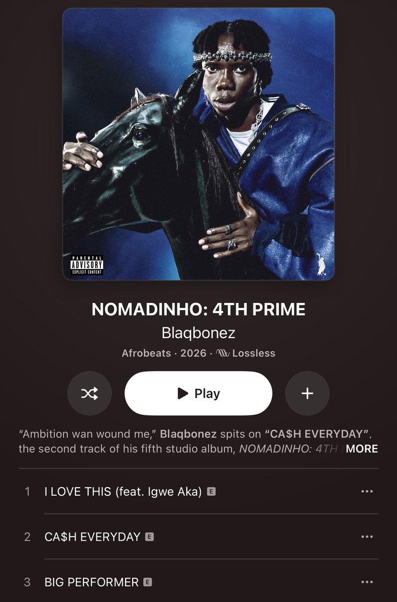 AlbumTalksHQ's tweet photo. NOMADINHO: 4TH PRIME 📀
ALBUM BY BLAQBONEZ 

FEAT⤵️

ASAKE X2
VICTONY
TML VIBEZ 
RUGER
IGWE AKA
MONOCHROME

🚨OUT NOW🚨 https://t.co/TIyGRblzuZ