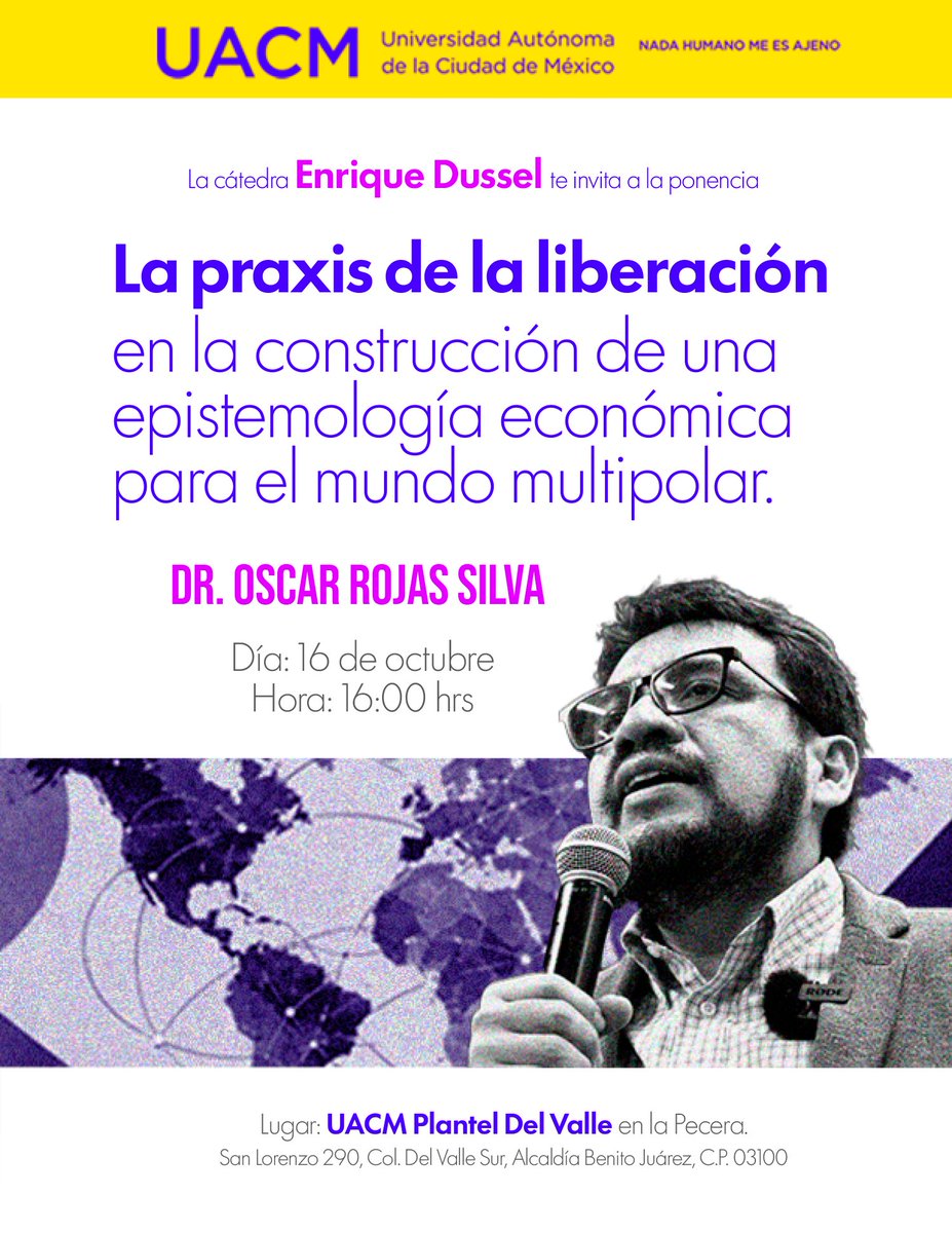 UACM's tweet photo. #UACM #UACMEducación #UACM25Años
Este 16 de octubre a las 16:00 en el plantel Del Valle tendremos la ponencia magistral por parte del Dr. Oscar Rojas Silva. https://t.co/UodKb5UmSJ