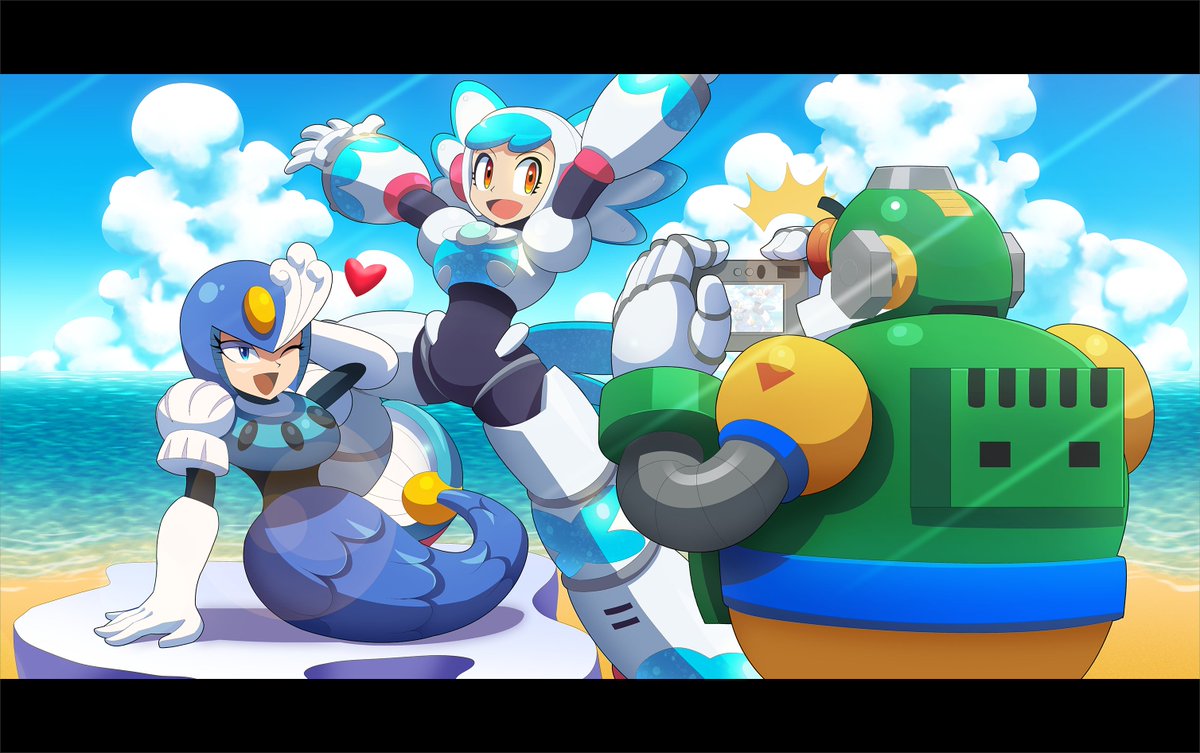 MegamanUMX's tweet photo. Beach day with Splash Woman and Twinkle Girl! 🌊🏖️📸 https://t.co/CpeYjXLXV5