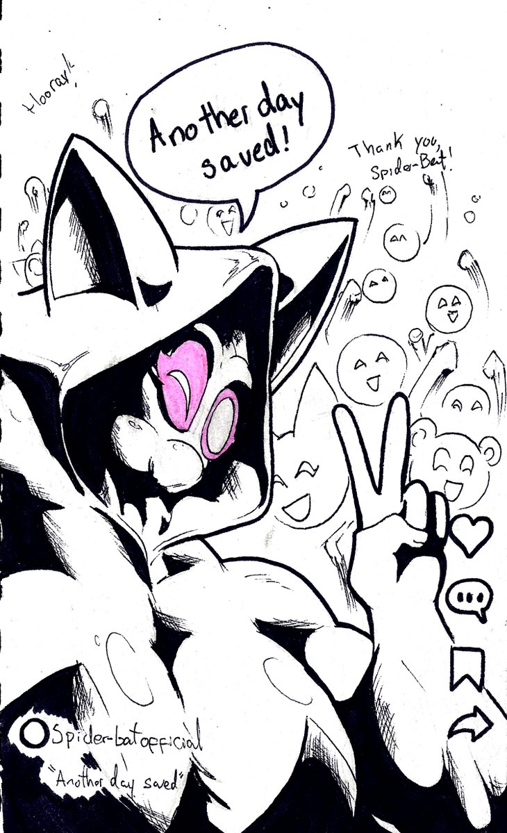 JackHoo66392333's tweet photo. #inktober 2026 Day 15 - Hooray

Everybody gather for a selfie with Spider-bat after she saves the city. https://t.co/9qwX503z1u