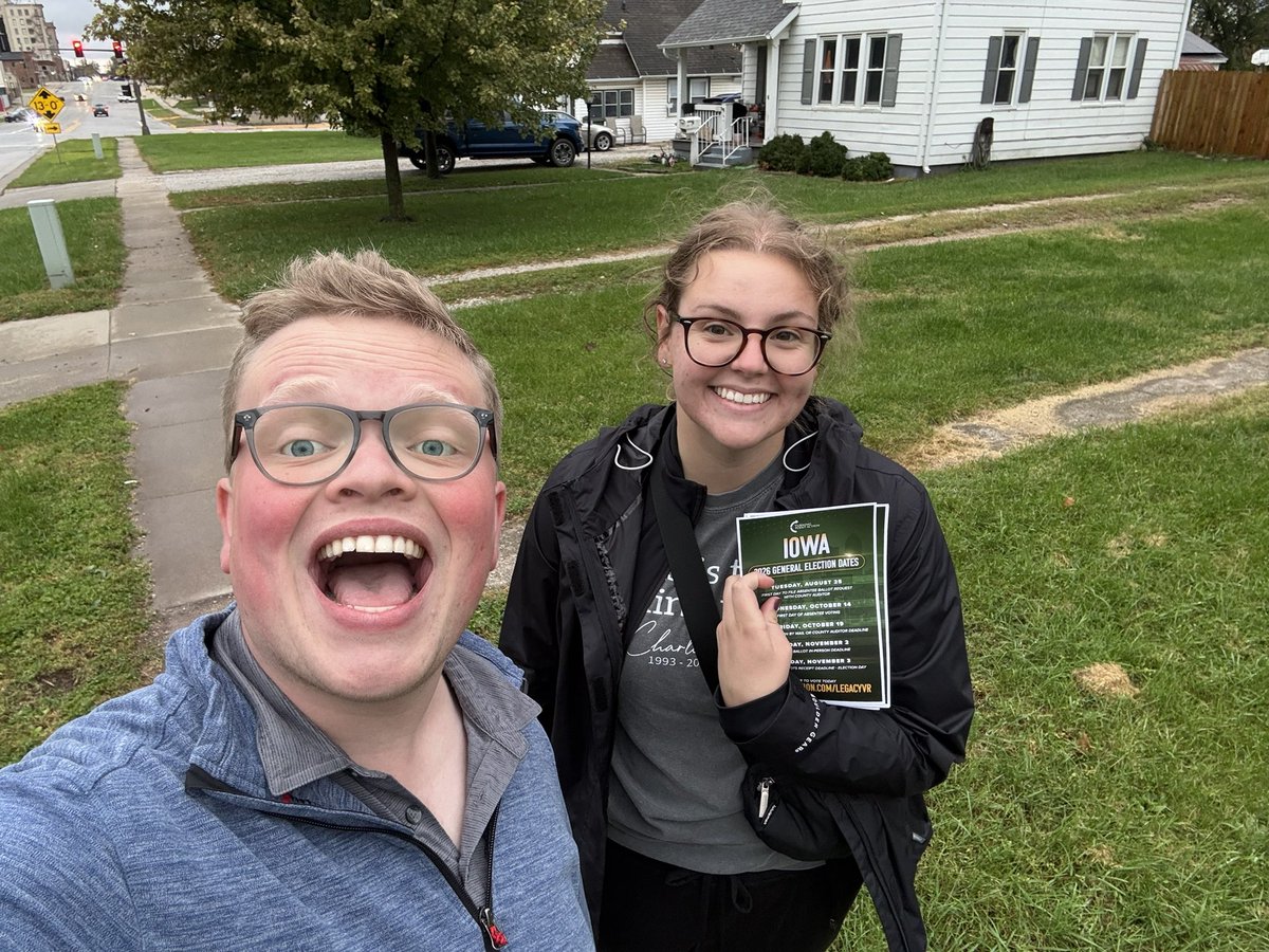 dixonswolfe's tweet photo. It’s 50 degrees and raining in Iowa today but @JacyWiese and I are still out knocking for Republicans! Don’t let the couch win and get out to vote! https://t.co/rQblVN3uuJ