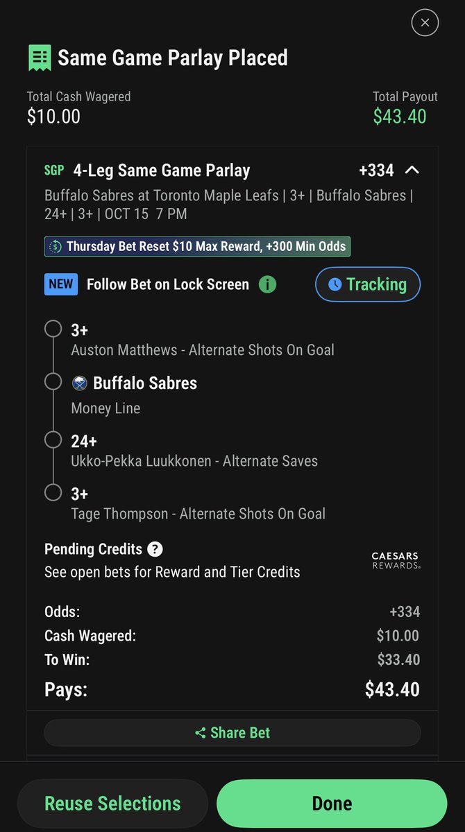 BiLLsMAFiA_FODx's tweet photo. Playing this #NHL #SameGameParlay might be risky but itโs a no sweat token and the odds to reflect it. #Hockey #HockeyTwitter #Gambling๐ #HockeyBets #SportsBettingPicks #SportsBettingAdvice #LetsGoBuffalo #Leafs https://t.co/NANhoA0OWU