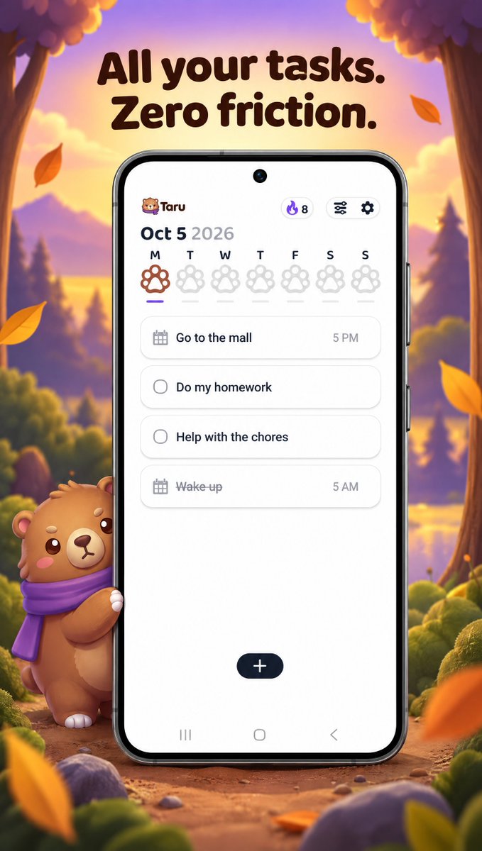 JuanFel15216161's tweet photo. @patilprashhw Hey, I built a productivity mascot app called Taru, no forms, no friction,  you just write down a task like a quick note, and it auto-sorts for you. Android only. 
I need testers for Google Play's 14-day closed test.
This is the link if you want to try it: https://t.co/PJeHFXxiOR https://t.co/Zr9uy7327g