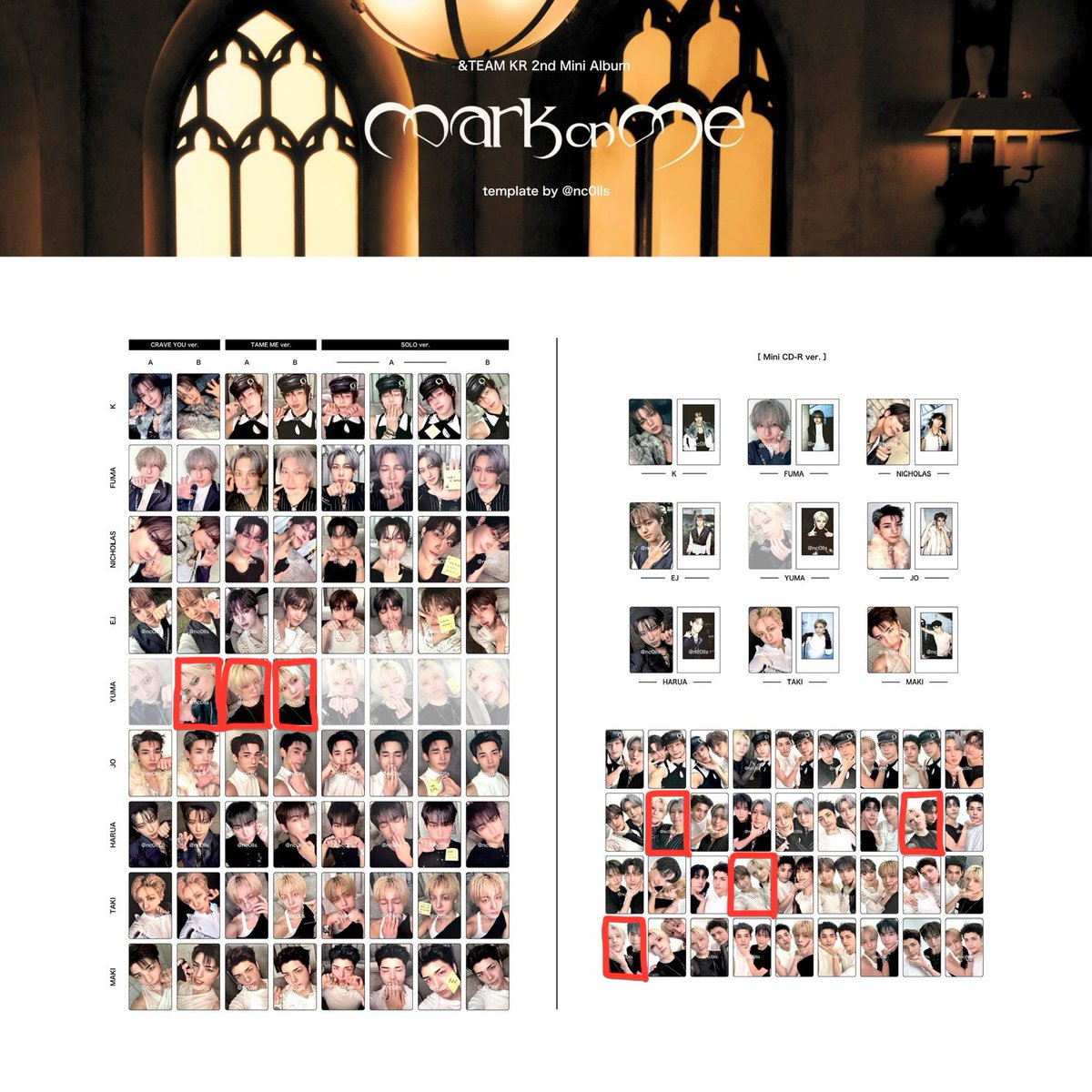 sasaki_sakelu's tweet photo. &amp;TEAM Mark on Me トレカ　交換

【譲】
画像①②

【求】ユウマ YUMA
画像③🟥、韓国POPUP🍞、タワレコラキドロ、HMVラキドロ、HMV特典(特典のみ🐱🎮2:2優先)

10/16ガーデンシアター
都内手渡し
郵送

#andTEAM交換 #andTEAM_交換 https://t.co/wTfSJp3VPj