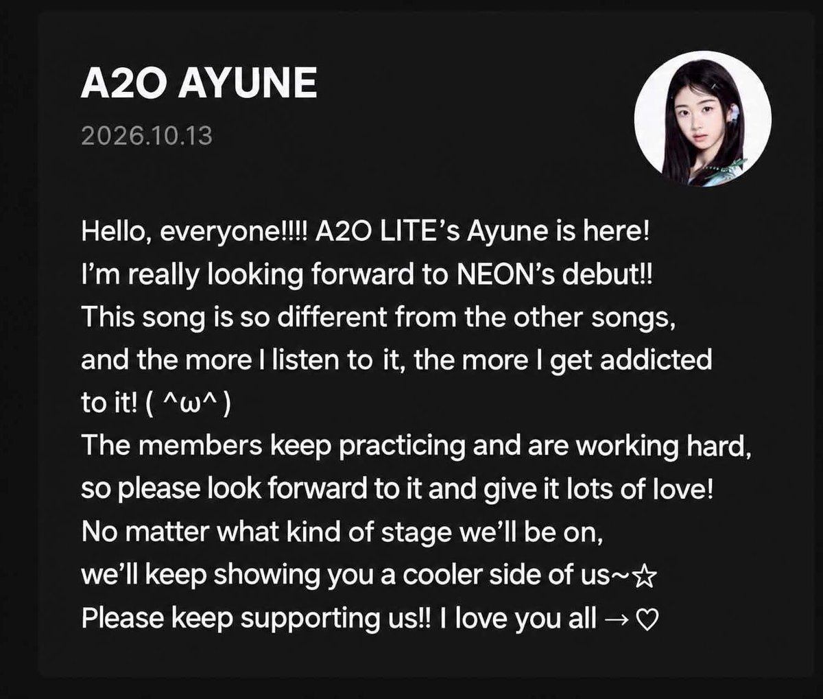 Ayune_Brasil's tweet photo. 📰 ARTIGO| 

"Oi gente! Ayune do A20 LITE aqui!
Estou animada com o debut de NEON! Essa música é muito diferente das outras e quanto mais eu escuto, mais viciada eu fico! As membros ficaram praticando e trabalhando duro, então por favor, dêem muita atenção e muito amor!" + https://t.co/28oz7FgU4g