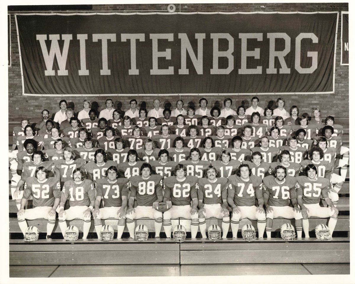 WittFootball's tweet photo. Dean Caven ’77 anchored Wittenberg’s legendary “Check Mate” defenses, helping the Tigers win 2 national championships and 3 conference titles. A 2x Golden Helmet Award winner and 1976 First-Team All-American, Caven was inducted into the Hall of Honor in 1994. 

#TigerUp #TBT https://t.co/WYAxzo1VJr