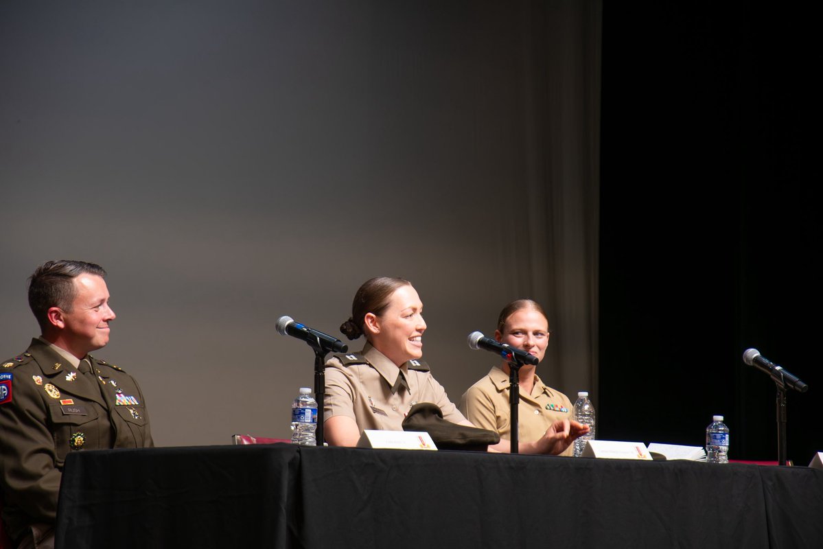 VTCorpsofCadets's tweet photo. We are sending our thanks to alumni Maj. Cody Rush ’11 (U.S. Army Reserve),  
Capt. Nikkole Crosson ’18 (U.S. Army), 
1st Lt. Morgan Anderson ’22 (U.S. Marine Corps) for sharing their time,  and wisdom with cadets today during our Leaders in Contact panel. https://t.co/YcpxjPuU78