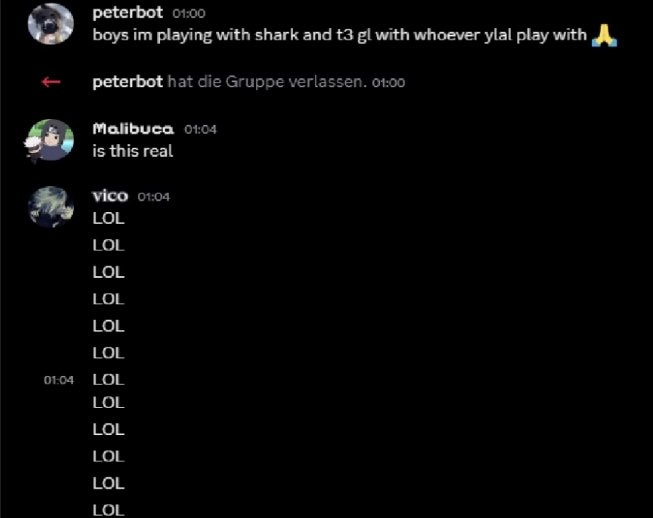 voidfnx1_'s tweet photo. PETERBOT'S DMS AFTER DROPPING VICO &amp; MALIBUCA FOR SHXRK &amp; T3ENY 😭😭

BRO INSTANTLY LEFT THE GC HE IS WAY TO HAPPY https://t.co/gKVVqBq7nN