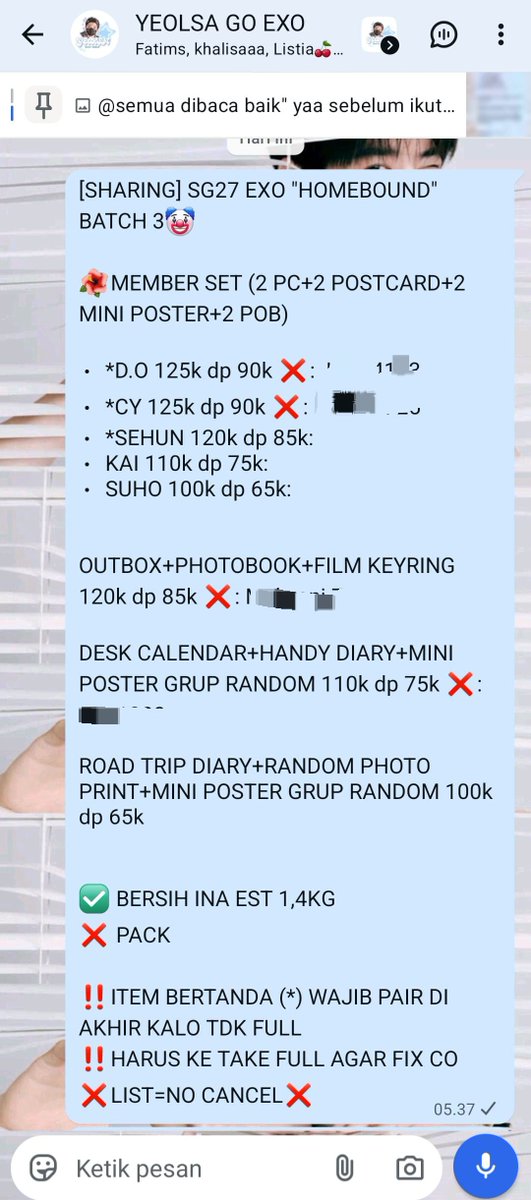 Sasa140805's tweet photo. OPEN SHARING SG27 EXO HOMEBOUND WEB SM STORE BATCH 3
(detail on pict)
avail:
Suho set✅ 100k dp 65k
Kai set ✅ 110k dp 75k
Sehun set ✅ 120k dp 85k
road trip dairy+random photo print+mini poster grup✅100k dp 65k

link join go:
https://t.co/hLcEtxMeXb https://t.co/nhN1mI9c8Z