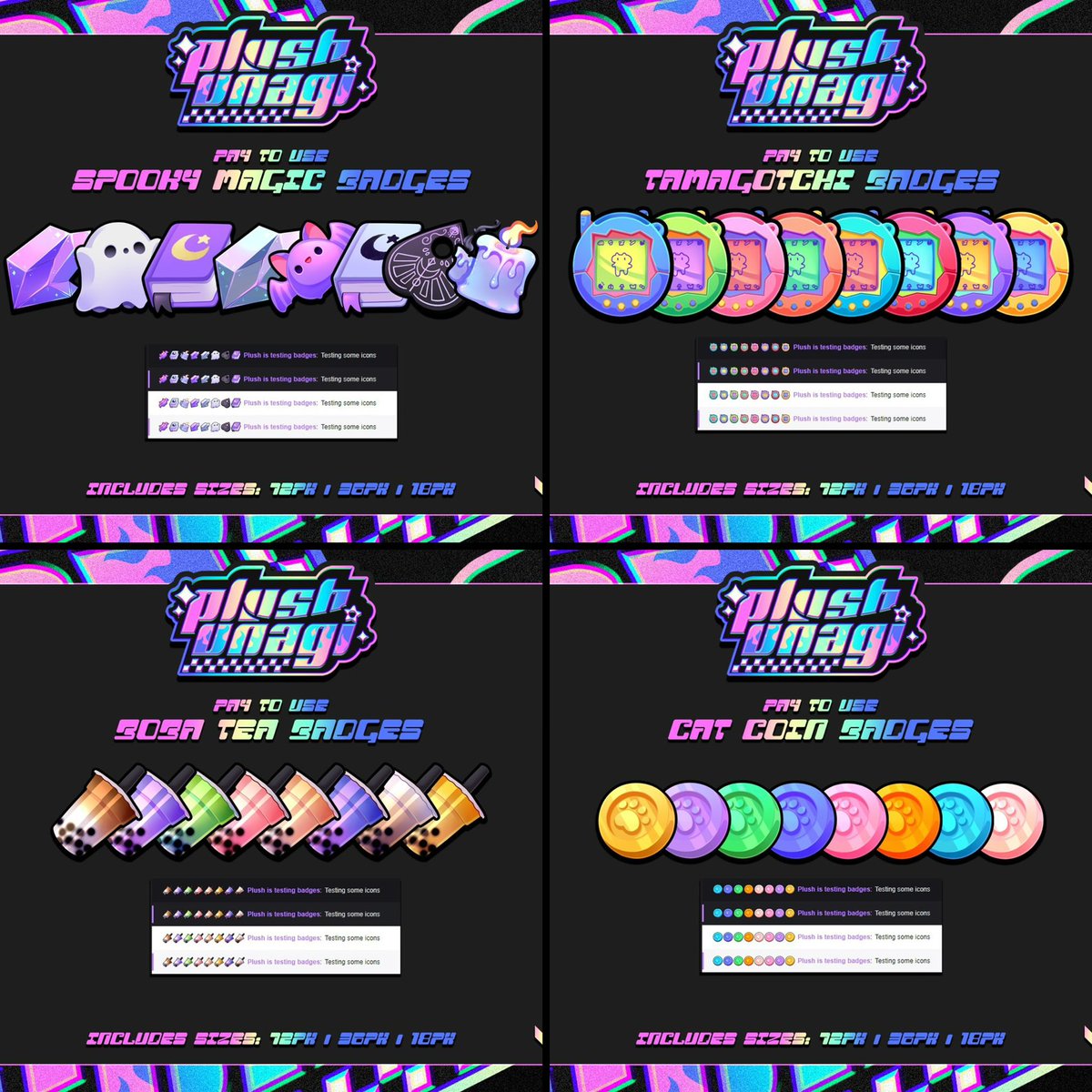 Plushunagi's tweet photo. ✨🌈 PLUSHU VAULT P2U EMOTES AND BADGES UPDATE. >> KOFI 
With the support and backing of my community I’ve listed a ton of emotes and badges up on my Ko-Fi to help myself slowly crawl out of debt I’m downing in. 

I hope these all get some love new or old. Sharing is very 🩷 https://t.co/mxrtiXThW6