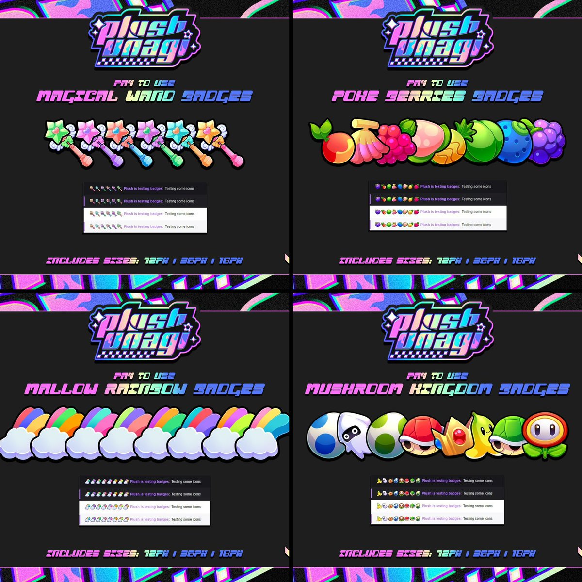 Plushunagi's tweet photo. ✨🌈 PLUSHU VAULT P2U EMOTES AND BADGES UPDATE. >> KOFI 
With the support and backing of my community I’ve listed a ton of emotes and badges up on my Ko-Fi to help myself slowly crawl out of debt I’m downing in. 

I hope these all get some love new or old. Sharing is very 🩷 https://t.co/mxrtiXThW6