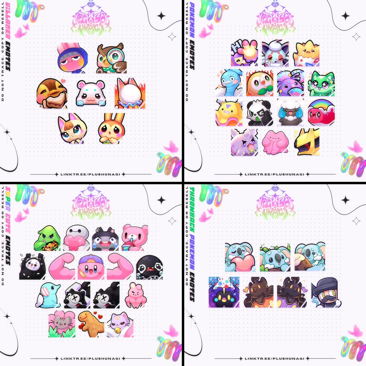 Plushunagi's tweet photo. ✨🌈 PLUSHU VAULT P2U EMOTES AND BADGES UPDATE. >> KOFI 
With the support and backing of my community I’ve listed a ton of emotes and badges up on my Ko-Fi to help myself slowly crawl out of debt I’m downing in. 

I hope these all get some love new or old. Sharing is very 🩷 https://t.co/mxrtiXThW6