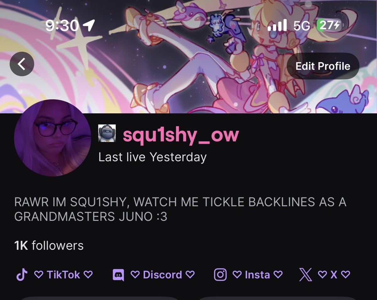 squ1shy_ow's tweet photo. 1K ON TWITCH YIPPPIIEEEE. Doing an unranked to gm on Ana starting Sunday if anyone wants to come coach my Ana LOL. https://t.co/NtCFME0mWN