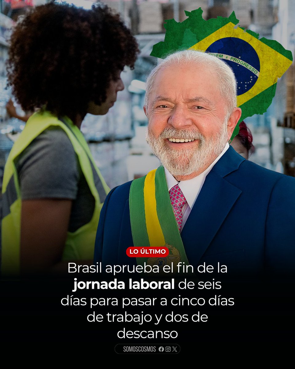 InformaCosmos's tweet photo. 🇧🇷 LO ÚLTIMO: Brasil aprobó el fin de la jornada laboral de seis días de trabajo por uno de descanso, para pasar a un sistema de cinco días laborales y dos de descanso, sin reducción de salario.

El Senado ratificó la reforma con 75 votos a favor y uno en contra, después de que la Cámara de Diputados la aprobara en mayo.

La medida también reducirá la jornada máxima de 44 a 40 horas semanales. Su aplicación será gradual: primero bajará a 42 horas y, después de 14 meses, llegará a 40.