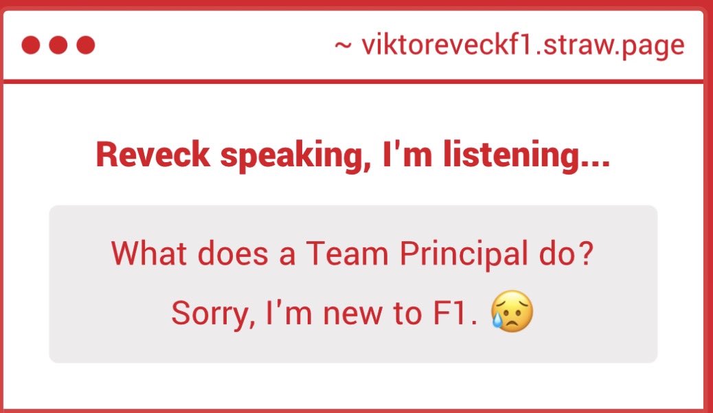 V_ReveckF1's tweet photo. A Principal is, essentially, in charge of the entire team. 

From working press conferences, to helping strategize for the racers, to harboring partnerships with executives and sponsors…

It, eh, is a position that makes sure all parts are working as one cohesive unit. https://t.co/rsaEhth3gY