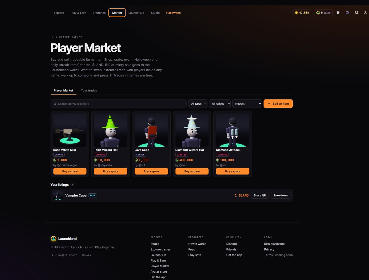 LaunchLandSol's tweet photo. Sorry for the inconvenience but $LAND is now spendable in the player market. Go earn some $LAND folks. https://t.co/e5vhTmwR5i