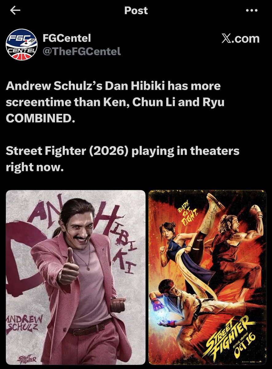 POCculture's tweet photo. This is not true.

I haven’t counted obviously but this topic has been going around today and clearly this account saw an easy way to lie and go viral.

Ryu, Ken &amp; Chun-Li are the main characters.

Stop letting these people get famous for lies. https://t.co/yDFuIJ9Nbx