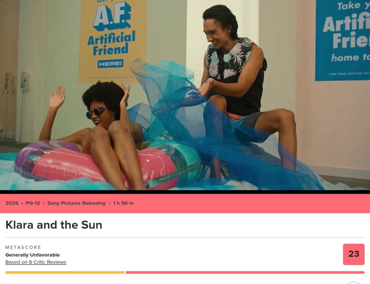 GNGeekNation's tweet photo. FIM DE CARREIRA!

Com um total de ZERO críticas positivas, novo filme de Taika Waititi, 'KLARA AND THE SUN' está sendo massacrado no metacritic. https://t.co/RsFemwQyfb