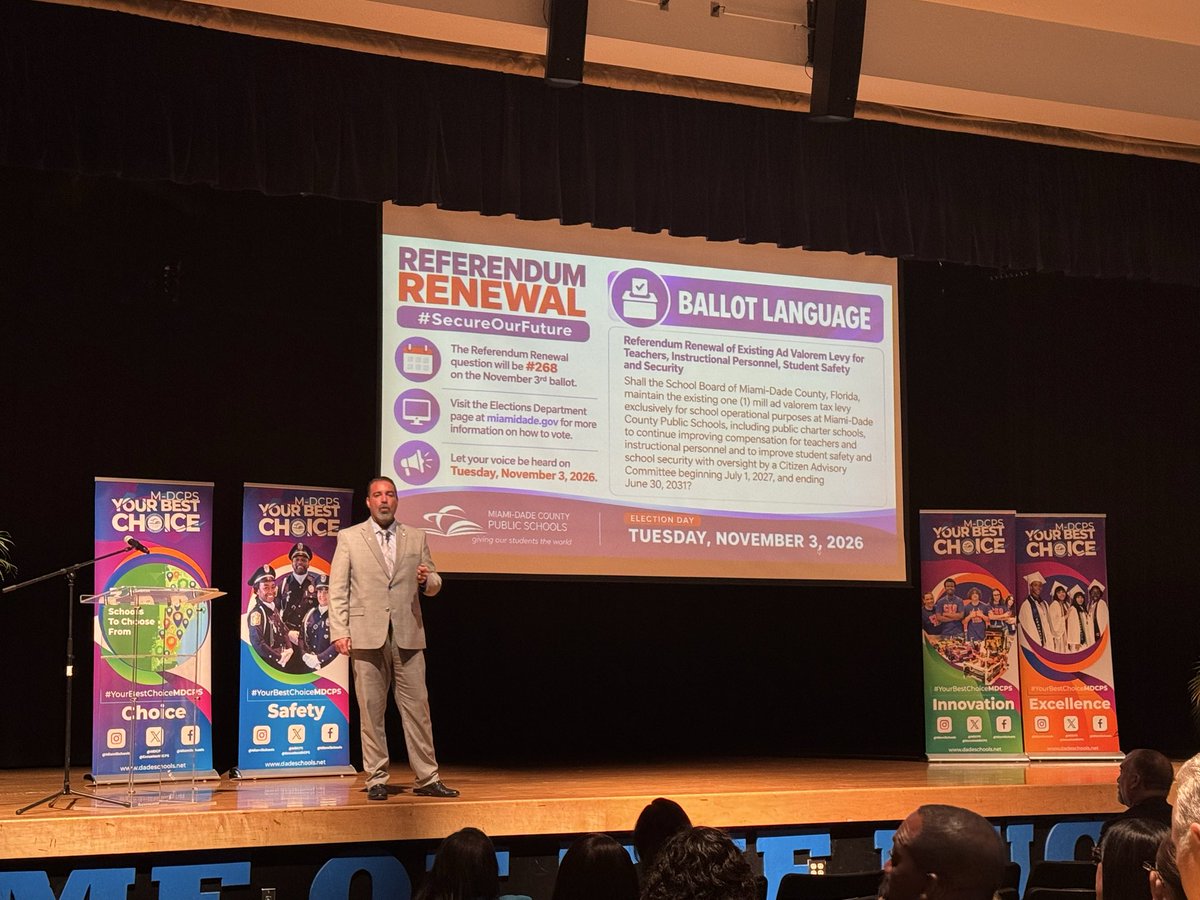 josephedison's tweet photo. Final pitch to our community by @MiamiSupt as the election nears.
One more town hall left @NMBHigh 10/19.
Get informed!
Got engaged!
Vote yes on #268
268 means we keep our schools gr8!
#SecureOurFuture #mdcps https://t.co/UqkKgU1xK3