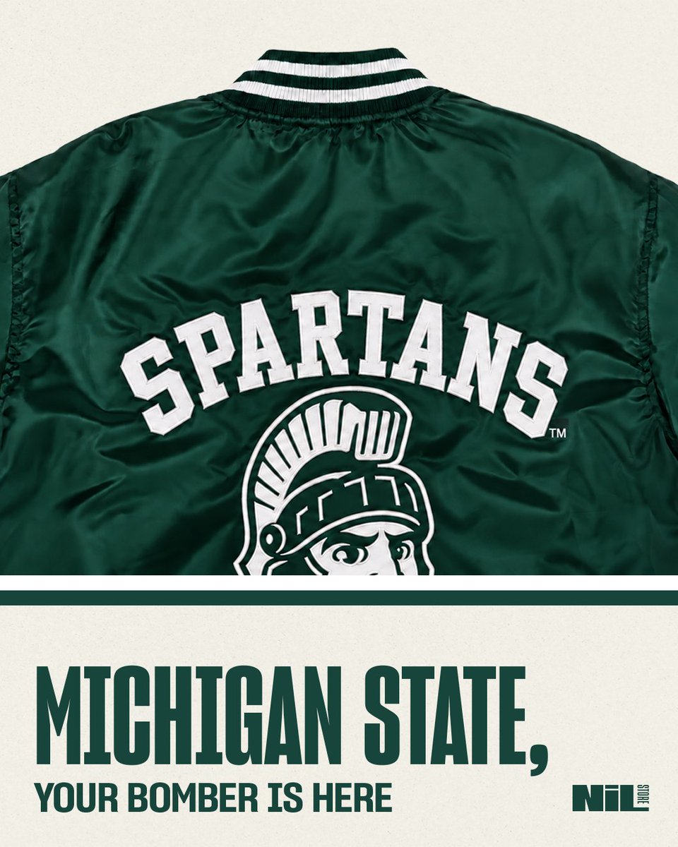 MSUNILStore's tweet photo. America’s best mascot just got the bomber jacket treatment 💪

Sparty stars on a premium stitched logo on the back and is complimented by script lettering on the front. 

More details and shop ⬇️ https://t.co/qtyHsr9Hau
