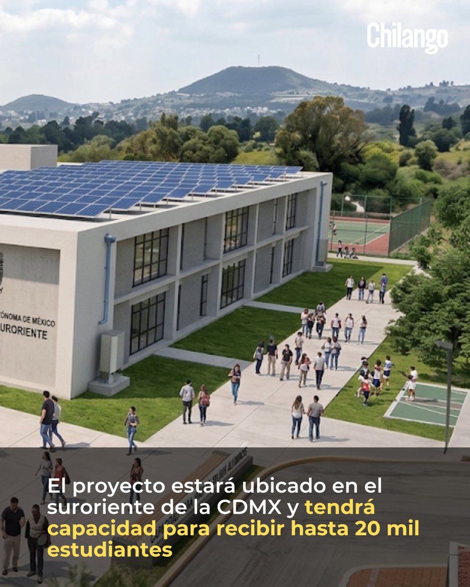 ChilangoCom's tweet photo. Dile adiós a pasar más tiempo en el metro que en las clases. 🥱
La UNAM estrenará plantel en la zona sur-oriente de la CDMX. Miles de estudiantes tendrán un nuevo espacio más cerca de casa. 🎓✨

Etiqueta a quien le va a servir esta info. 💬📝 https://t.co/DQXBzCmQ5r