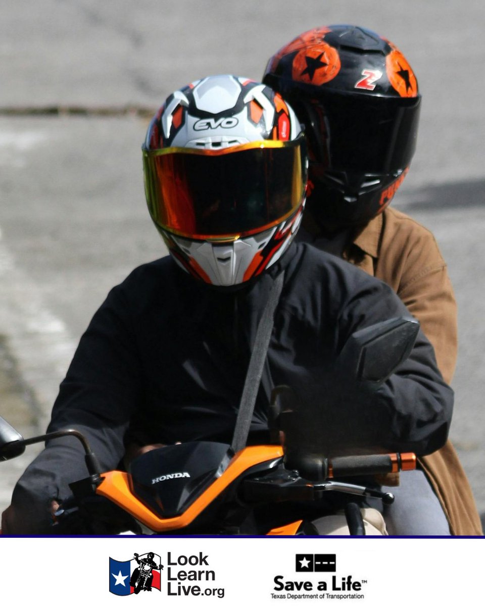 LookLearnLive's tweet photo. Being a passenger princess means enjoying the ride without doing the work, but don't get too comfortable. Passengers still need a DOT-approved helmet and full protective gear. Sit back, relax, and enjoy the ride, but never let your guard down. #DriveLikeATexan https://t.co/b2RRYBeuqJ