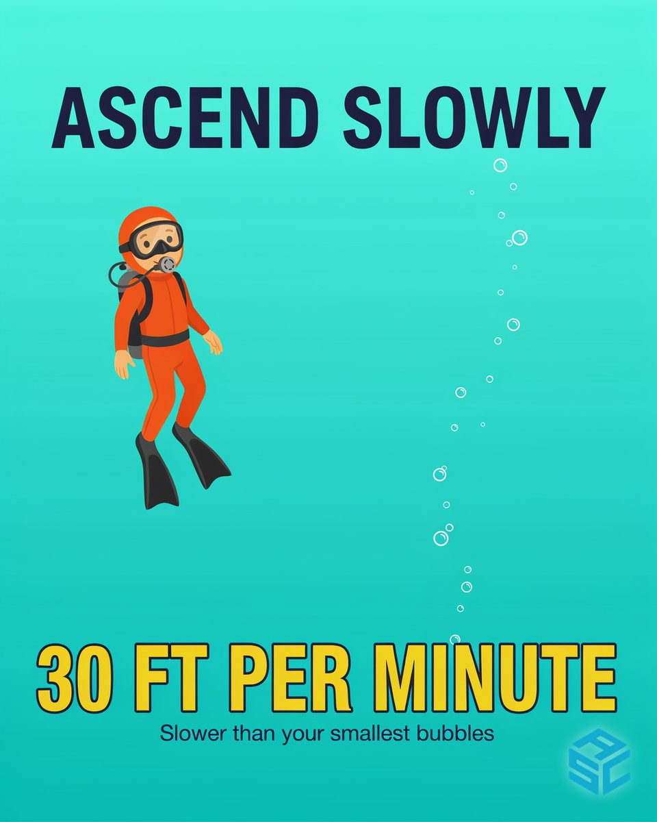 AtlantisSeaCol's tweet photo. Ascend no faster than 30 ft a minute, slower than your smallest bubbles. Watch your computer, vent your BCD, and save time for the safety stop. Slow up is how great dives end. Save this for your next trip. #ASC #SCUBA #DiveTips https://t.co/0cgr5jSDM2