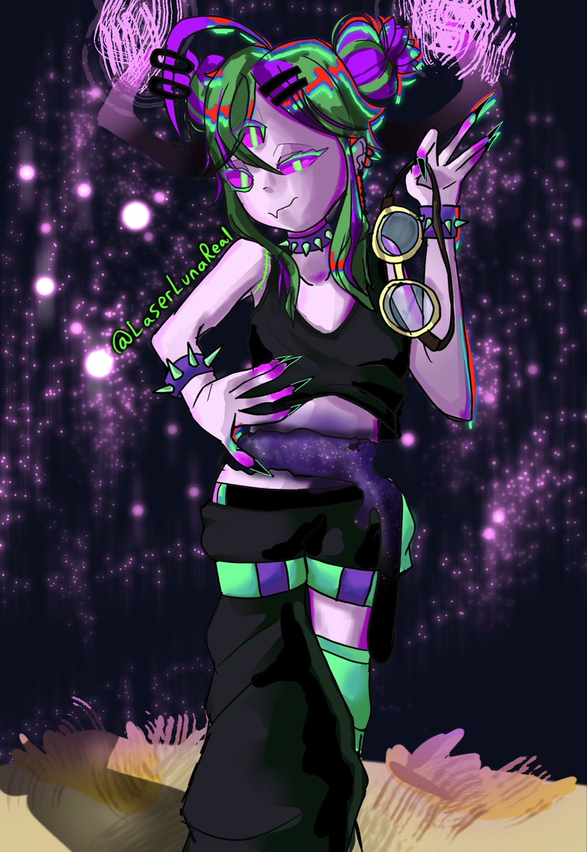 laserluna_real's tweet photo. I have recently(today💀) made this OC of vengeful heart of ender, I named her Venge. her left arm is surgically implanted from a smaller creature, and she steals shiny things😂 https://t.co/qyWYe9Bmby