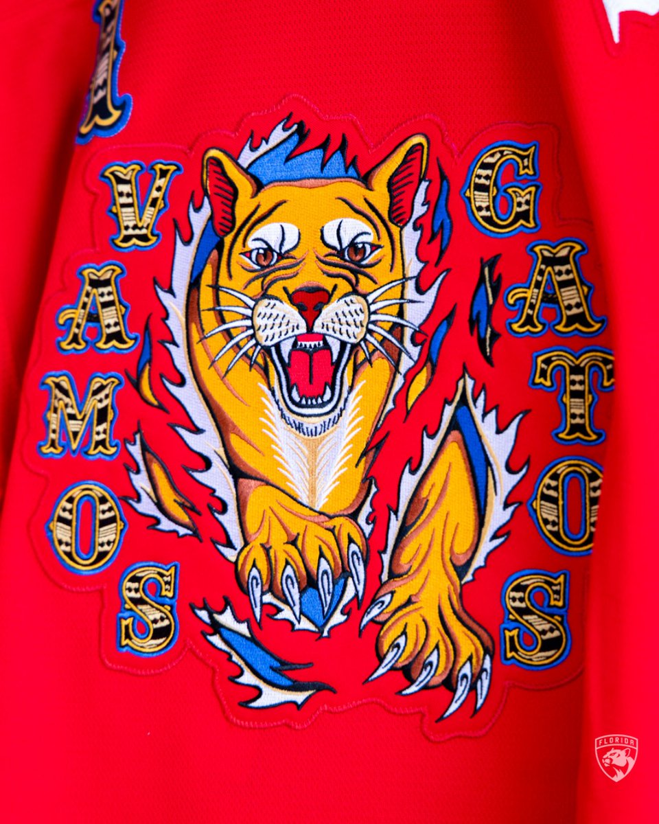 nhlespanol's tweet photo. Chequen esta joya de jersey creada para la primera noche de "¡Vamos Gatos!" diseñada por la artista local, Natalia Marin 🐆🔥

📷: @FlaPanthers https://t.co/Bpo5HKfj8S