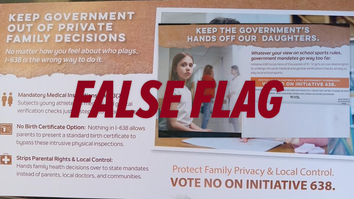 BrandiKruse's tweet photo. Spread the word! A left-wing PAC is sending these mailers to Republican voters to try to trick them into voting against the initiative to protect girls' sports. Don't fall for it. YES on I-638. https://t.co/D1OHyqICGa