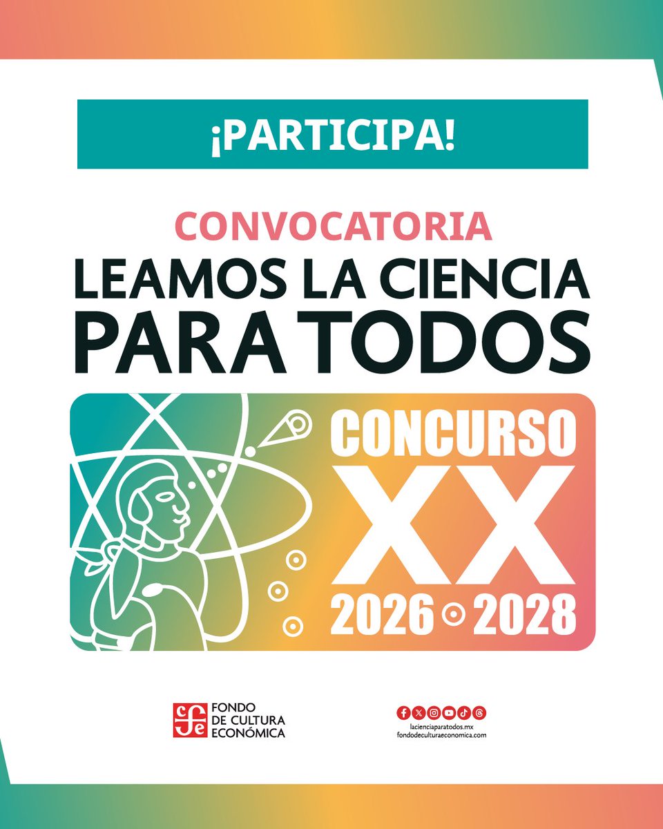 CONALEP_Mex's tweet photo. Te invitamos a participar. Consulta la convocatoria en la página del Fondo de Cultura Económica o en la de La Ciencia para Todos y sé parte de este proyecto que dio inicio en 1989. 📚

Consulta las bases: https://t.co/Krb3jixu2l

@FCEMexico https://t.co/5CdgqZiu0e