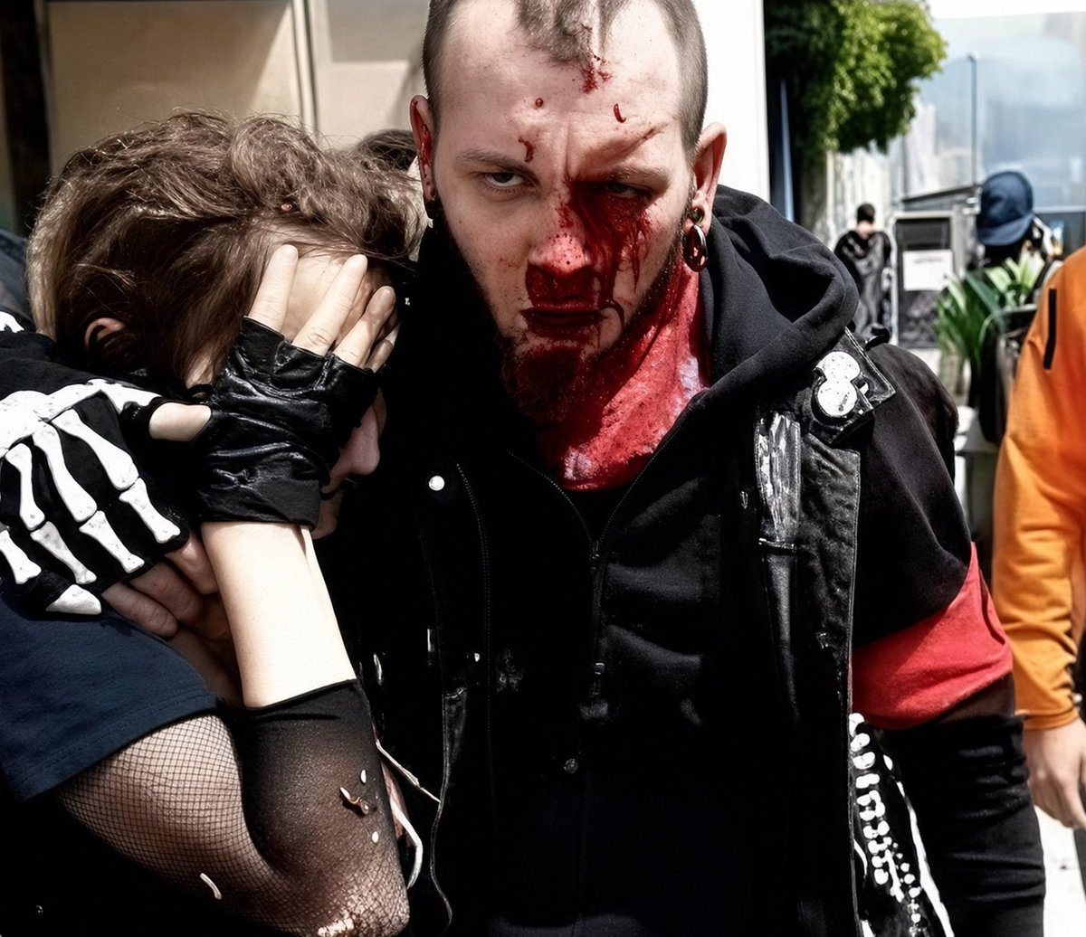 SaltyGoat17's tweet photo. That look on your face when you're a loudmouth Antifa loser out to cause chaos...

And you realize those dudes in the red hats are combat veterans https://t.co/potC2CL5vA