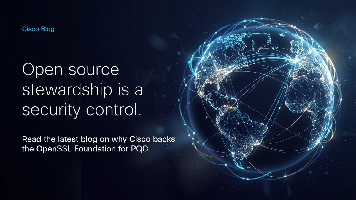 CiscoSecure's tweet photo. Your banking, email, and video calls rely on code that a small team maintains for the entire internet.

Open source stewardship isn't philanthropy. It's a security control.

Read why Cisco backs OpenSSL and what it means for PQC: https://t.co/SwkHS0stEv https://t.co/NodRj39GZD