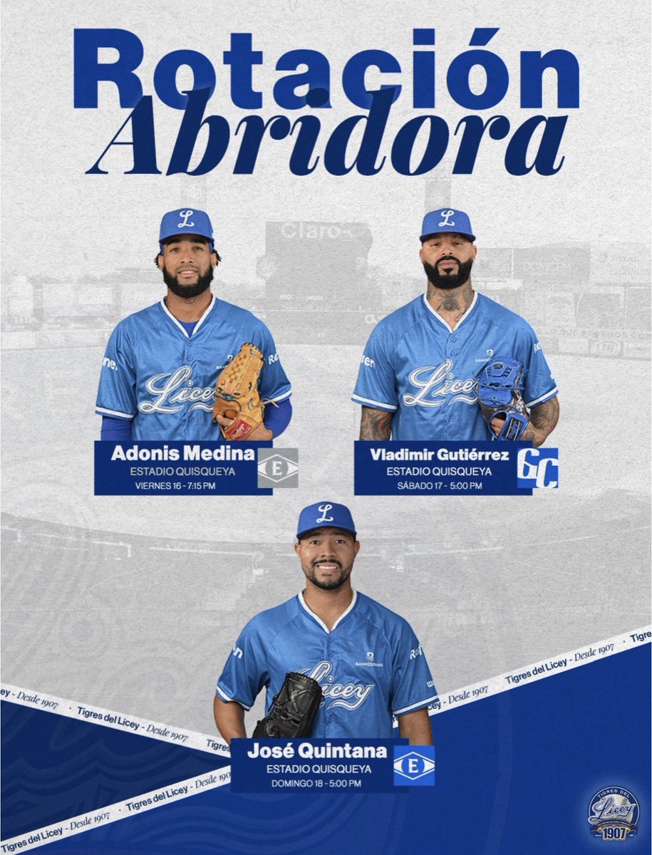 HDNdeportes's tweet photo. LOS 3 PRIMEROS RAYADOS DESDE EL BOX! 

@TigresdelLicey anuncian sus lanzadores abridores para el inicio de la temporada 2026-2027. 

#LIDOM🇩🇴 https://t.co/a3OMy8ws7A