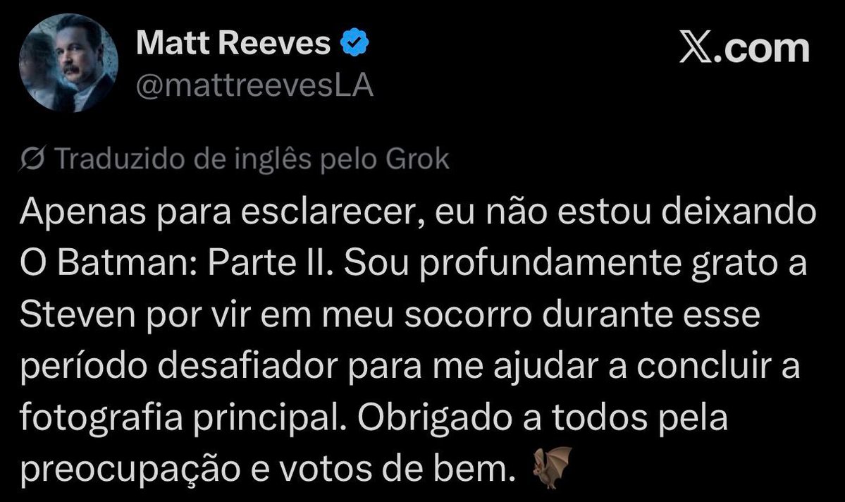BlogAqueleFilme's tweet photo. Dando mais contexto a situação de “The Batman Parte 2”: O Matt Reeves postou um tweet explicando que não está saindo do filme e agradecendo ao Steven e o Steven falou abertamente que tá vindo basicamente operar câmeras. Não parece um “Snyder 2.0”não. #TheBatman https://t.co/rUxJUsbYuj