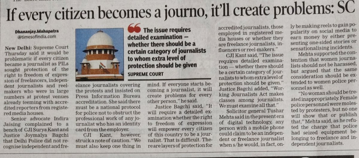 govind24's tweet photo. उच्चतम न्यायालय ने जैसे देश की दुखती रग पर हाथ रख दिया है। वास्तव में यदि हर मोबाइल धारी खुद को पत्रकार कहलाने लगे तो क्या होगा? अब समय आ गया है जब सरकार को प्रेस कमीशन की तरह से एक आयोग का गठन करना चाहिए जो इस संबंध में दिशा निर्देश दे सके। https://t.co/7w0rtedrhW