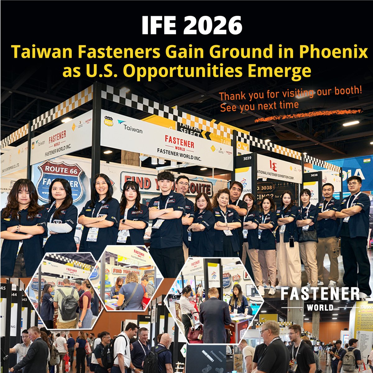 FastenerWorld_'s tweet photo. Thank you for visiting us at IFE 2026. We look forward to seeing you again on Sep. 30-Oct.01, 2027.

#FastenerWorld #IFE #Phoenix #USA #screw #nut #washer #bolt #tool #machine #Taiwan #匯達 #惠達 #螺絲暨機械設備展 #鳳凰城 #美國 #螺絲 #螺帽 #墊片 #螺栓 #工具 #機械 https://t.co/97cvenqoSY