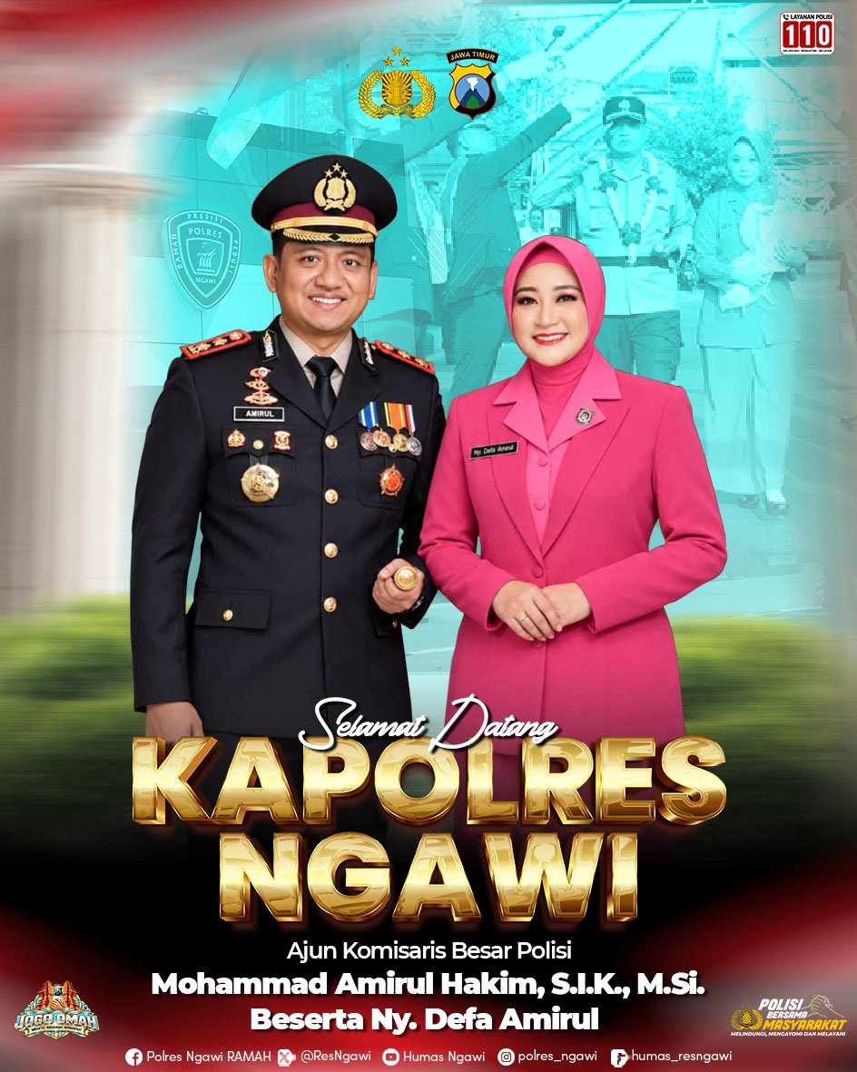 Polsek5758's tweet photo. 🎉 SELAMAT &amp; SUKSES

Keluarga besar Polres Ngawi mengucapkan Selamat datang di Bumi Ngawi Ramah kepada AKBP Mohammad Amirul Hakim, S.I.K., https://t.co/6tsp1jrEcw., sebagai Kapolres Ngawi.

#PolresNgawi #Polri #CallCenter110 #PolriBersamaMasyarakat #JogoOmah https://t.co/fhG6BBPcpf