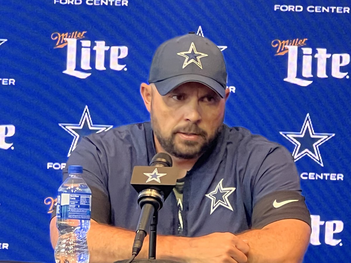 WerderEdNFL's tweet photo. #Cowboys OC Klayton Adams spoke about some new defensive tactics emerging in the NFL:

“I think with the new kickoff rules and with the ball kind of freely moving in between the 30s and kickers now, when you get to the logo, you got a shot at kicking a field goal. You know, one of the things that we said in the off season is that defenses were going to start getting much more aggressive in normal down and distance, and see if they can create a negative play and put you in the second-and-long, and then make it try to make you play third down two times in a row; that's totally held up, and we're seeing a lot of that. We're also seeing teams being much more upfield on the edge. Some of it is kind of calculated risk that I think defensive play callers are trying to take to see if they can set you back on first down, and so it's it's been you know an adaptation to some of the things that that we're looking to do.