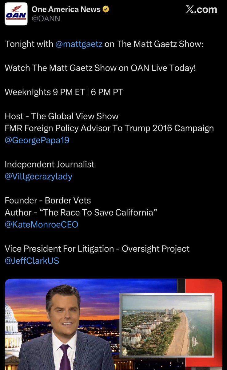 Villgecrazylady's tweet photo. Tonight Matt Gaetz featured the Israel Bonds scandal out of Palm Beach on his show. 

This afternoon a new lawsuit against Gaetz dropped from 2 woman accusing him of “sex trafficking” dropped. 

The whole honeypot scam was orchestrated by Joel Greenberg (who TMZ chose to call by his middle name in their coverage)- who at the time was the Seminole County Tax collector and therefore in charge of issuing state IDs- after he helped these “girls” steal the identities of residents who had had come into Greenberg’s office to renew their licenses. 

Greenberg pretended to make a mistake on the license, and said he needed to make a new another one- he then took the discarded one, put the picture of the underage girl on it instead- and badda-bing badda-boom they were now of age according to their very real Florida state IDs. Matt Gaetz had no clue until Joel was arrested on other charges and tried to weasel his way out by saying he could give the DOJ a congressman on a silver platter. 

After the DOJ learned the whole story they declined to prosecute since the “victims” in the case were literally committing identity theft, a felony, and the accused (Gaetz) had no way of knowing what their real ages were. (Which, by the way, they turned 18 just 3 months after first meeting Gaetz)

See how these honeypot schemes work? See how they can follow you around for years? See how they seem to always pop up at the most convenient times for Israel? None of that is coincidence.