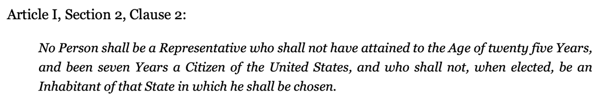 mrddmia's tweet photo. Article I, Section 2, Clause 2 of the U.S. Constitution requires U.S. House Representatives must be U.S. citizens for at least 7 years before they can serve in the U.S. House.

There is a strong evidence Ilhan Omar lied about her age (17, instead of 18) to obtain derivative citizenship as a minor.

In fact, Omar's staff had her birth year changed in official records in 2019.

As the Washington Post reported:

"The library told The Washington Post on Tuesday that Omar’s staff had sought that change, saying at the time that it was in the process of correcting Omar’s birth year in various public sources."

https://t.co/58oBBX0ajz

There is also no official record her father even became a U.S. citizen.

It appears Ilhan Omar is not a U.S. citizen--thus, she is not qualified to serve in the House.

In addition to the DOJ and DHS investigations of Ilhan Omar, the U.S. House must open an investigation on her.